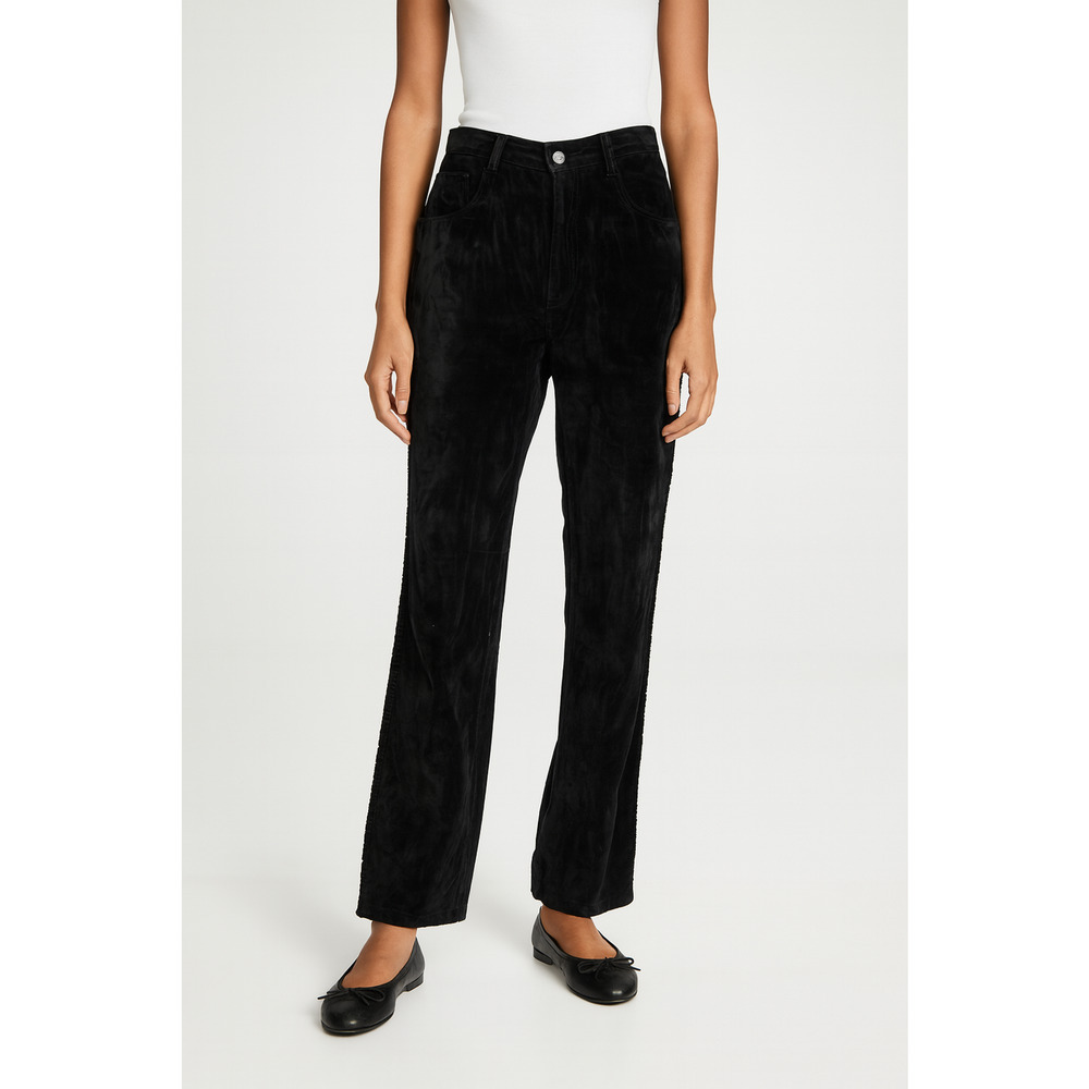 Vintage Chico's Pants Womens 12 Black Suede Leather Straight Laced Trim‎ Y2K 90s